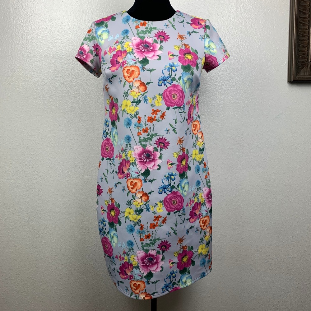 Asos Pale Blue Floral Multicolor Skater Dress